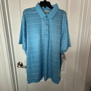 PGA Tour Men's Blue Stripe Short Sleeve Golf Polo Shirt, Size XXL NWT